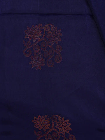 Royal Blue Floral Motif Woven Pure Kanchipuram Silk Saree - Diadem