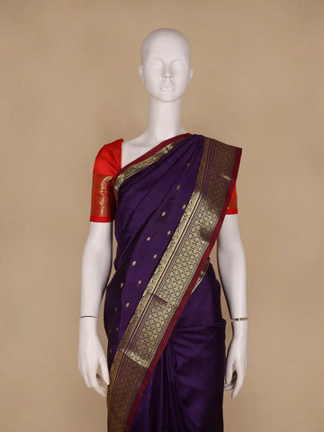 Royal Purple Floral And Butta Design Zari Weaving Soft Silk Saree - Diadem