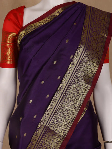Royal Purple Floral And Butta Design Zari Weaving Soft Silk Saree - Diadem