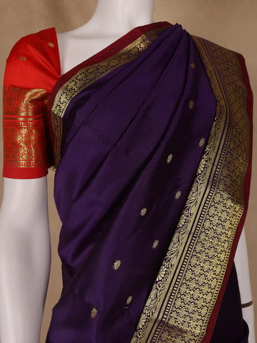 Royal Purple Floral And Butta Design Zari Weaving Soft Silk Saree - Diadem