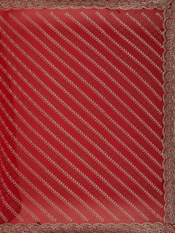 Ruby Red Paisley Embroidery Georgette Fancy Saree - Diadem