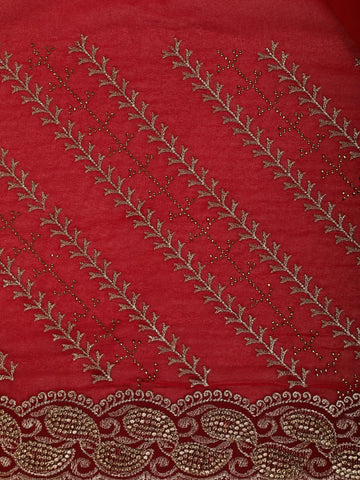 Ruby Red Paisley Embroidery Georgette Fancy Saree - Diadem