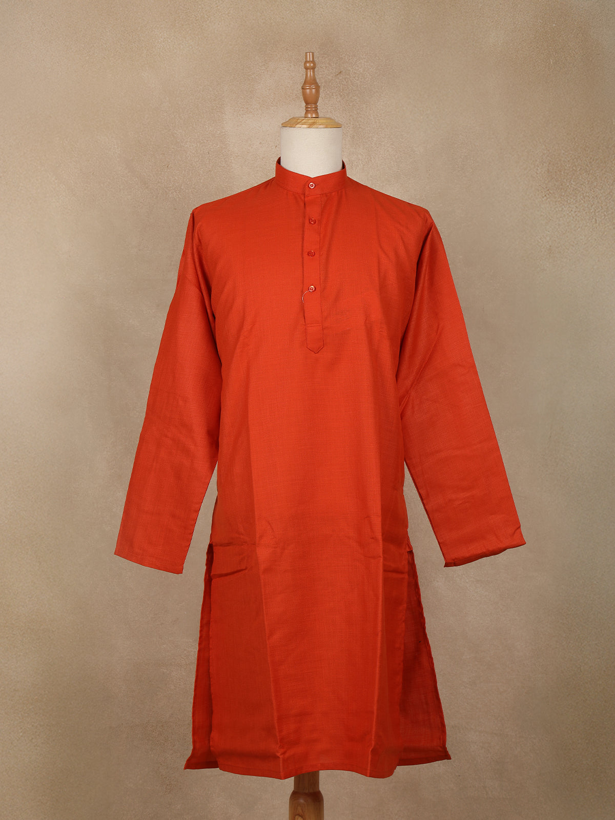 Rust Orange Solid Design Cotton Men’s Kurta