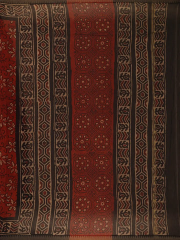 Rust Red Floral Printed Cotton Saree - Diadem