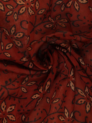 Rust Red Floral Printed Cotton Saree - Diadem