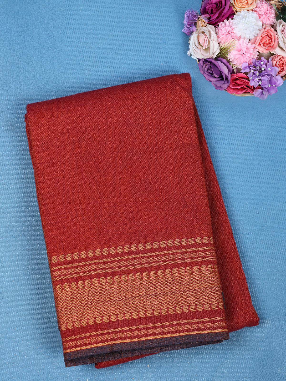 Rust Red Solid Design Pure Cotton Saree