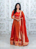 Rust Orange Floral Embroidery Tissue Silk Partywear Gown - Diadem