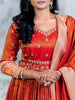 Rust Orange Floral Embroidery Tissue Silk Partywear Gown - Diadem