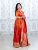 Rust Orange Floral Embroidery Tissue Silk Partywear Gown - Diadem