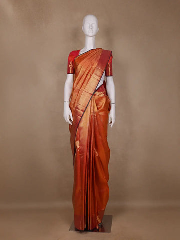 Rust Orange Floral Woven Motifs Pure Kanchipuram Silk Saree - Diadem