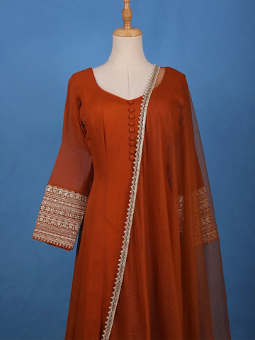 Rust Orange Panel Designed Anarkali Georgette Gown - Diadem