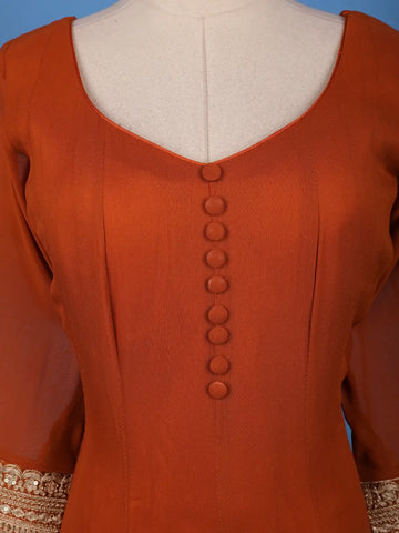 Rust Orange Panel Designed Anarkali Georgette Gown - Diadem