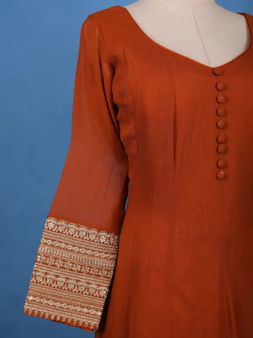 Rust Orange Panel Designed Anarkali Georgette Gown - Diadem