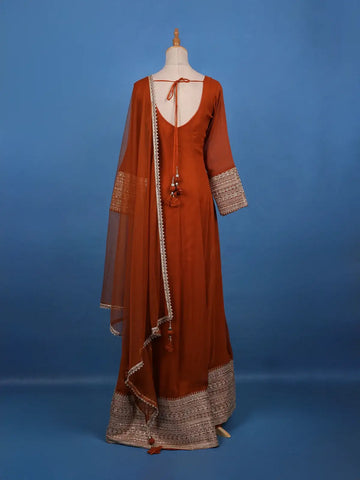 Rust Orange Panel Designed Anarkali Georgette Gown - Diadem