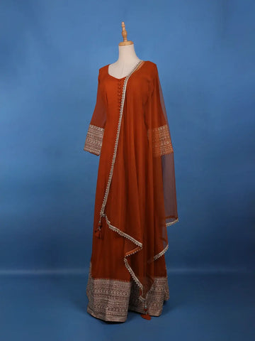 Rust Orange Panel Designed Anarkali Georgette Gown - Diadem