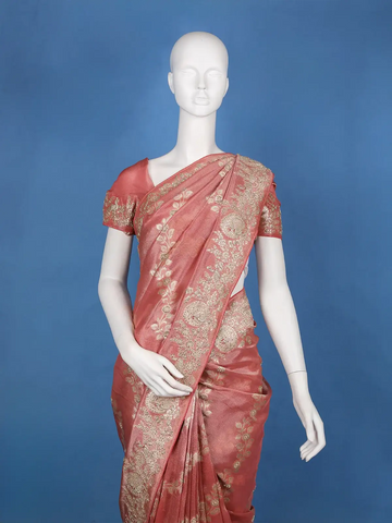Rustic Rose Floral Zari Sequin Embellishment Organza Saree - Diadem