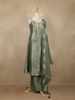 Sage Green Floral Design Silk Salwar Suit - Diadem
