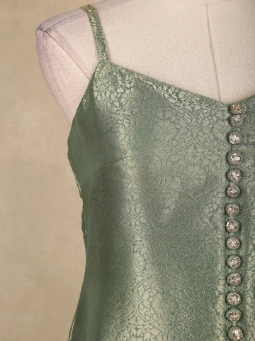 Sage Green Floral Design Silk Salwar Suit - Diadem