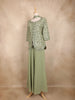 Sage Green Floral Embroidered Georgette Peplum Palazzo Suit with Choker Dupatta