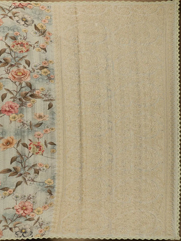 Sage Green Floral Printed Tussar Silk Saree - Diadem