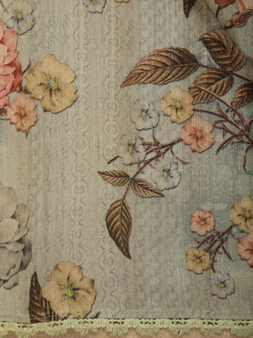 Sage Green Floral Printed Tussar Silk Saree - Diadem