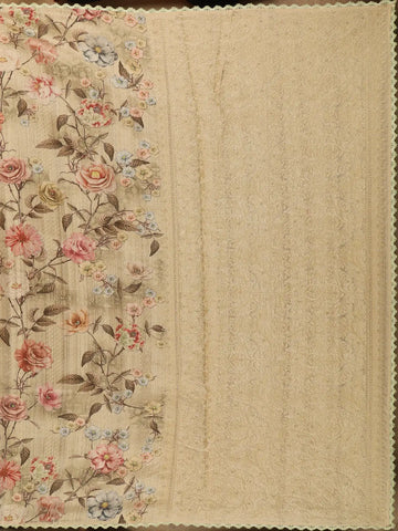 Sand Beige Floral Printed Tussar Silk Saree - Diadem