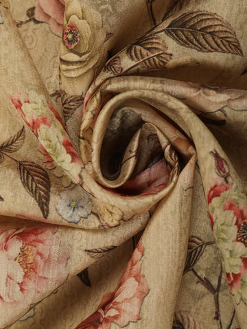Sand Beige Floral Printed Tussar Silk Saree - Diadem