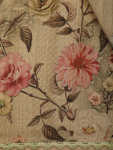 Sand Beige Floral Printed Tussar Silk Saree - Diadem