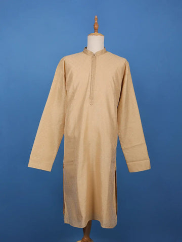 Sandal Beige Small Flower Designs Silk Kurta Set With Pant - Diadem