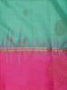 Sea Green Butta Woven Soft Silk Saree with Contrast Pink Border