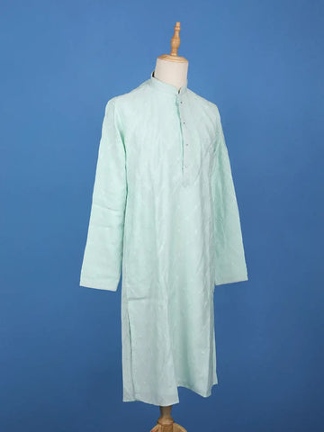 Sea Green Diamond Embroidered Cotton Kurta For Men - Diadem