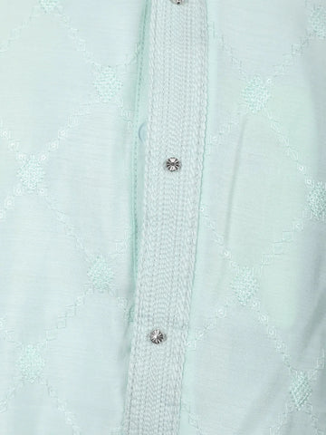Sea Green Diamond Embroidered Cotton Kurta For Men - Diadem