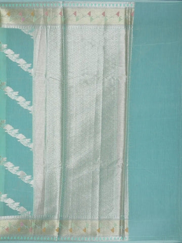 Sea Green Floral Design Semi Tissue Saree - Diadem