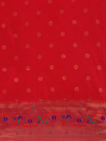 Sea Green Floral Woven Banarasi Silk Saree With Contrast Red Border - Diadem