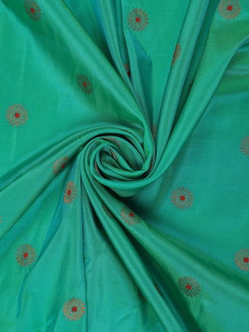 Sea Green Floral Woven Banarasi Silk Saree With Contrast Red Border - Diadem