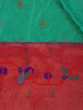 Sea Green Floral Woven Banarasi Silk Saree With Contrast Red Border - Diadem