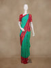 Sea Green Floral Woven Banarasi Silk Saree With Contrast Red Border - Diadem
