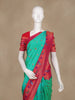 Sea Green Floral Woven Banarasi Silk Saree With Contrast Red Border - Diadem