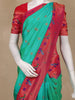 Sea Green Floral Woven Banarasi Silk Saree With Contrast Red Border - Diadem