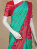 Sea Green Floral Woven Banarasi Silk Saree With Contrast Red Border - Diadem