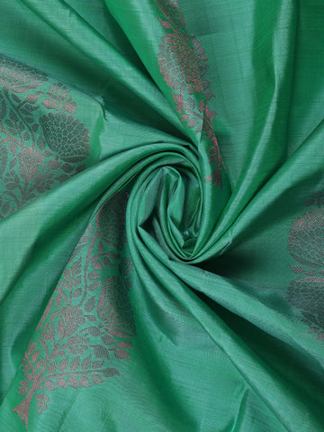 Sea Green Floral Woven Pure Kanchipuram Silk Saree - Diadem