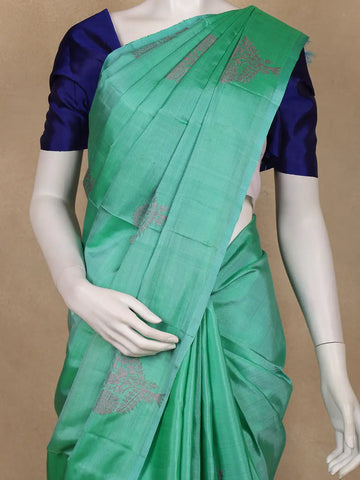 Sea Green Floral Woven Pure Kanchipuram Silk Saree - Diadem