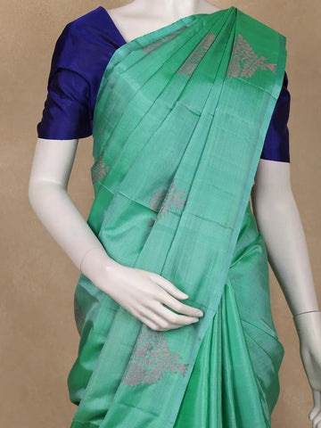 Sea Green Floral Woven Pure Kanchipuram Silk Saree - Diadem