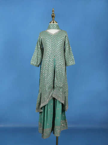 Sea Green Sequin Embroidered Georgette Kids Palazzo Suit - Diadem
