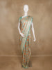 Sea Green and Peach Floral Woven Design Banarasi Saree with Designer Zari Border