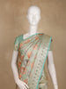 Sea Green and Peach Floral Woven Design Banarasi Saree with Designer Zari Border
