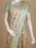 Sea Green and Peach Floral Woven Design Banarasi Saree with Designer Zari Border