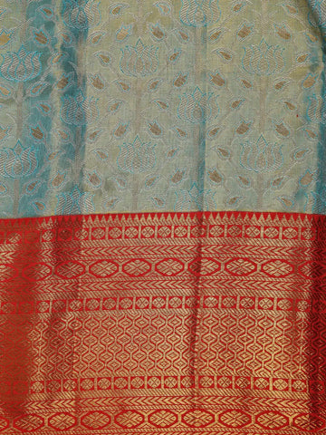 Sea Green Floral Woven Motifs Pure Kanchipuram Tissue Silk Saree - Diadem