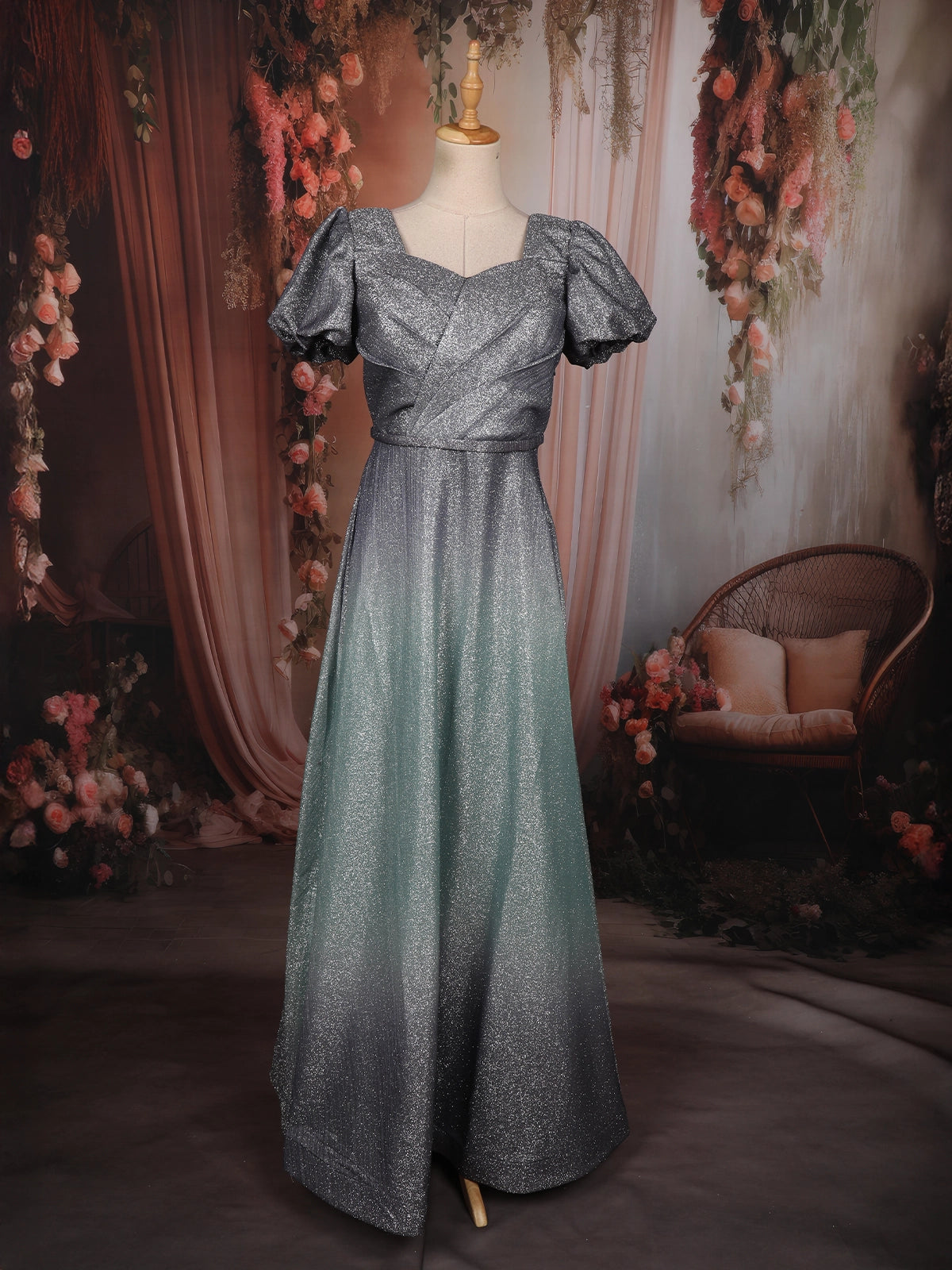 Silver Ash Grey Shimmer Glitter Embellished Design Party Wear Gown | Diadem Silver Ash Grey Shimmer Glitter Embellished Design Party Wear Gown | Diadem