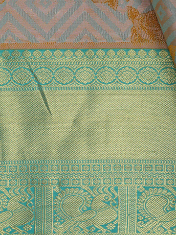 Silver Grey Floral Woven Pure Kanchipuram Silk Saree - Diadem
